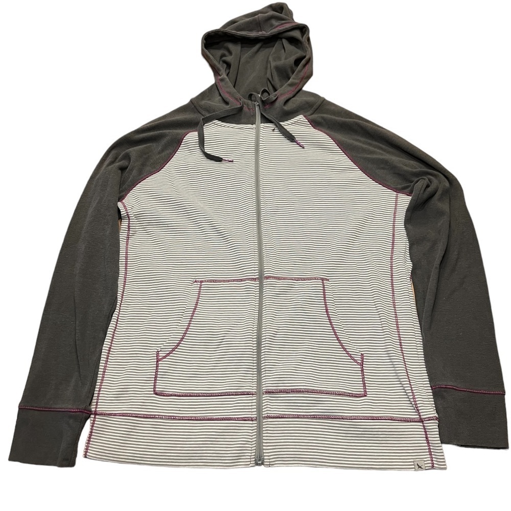 EDDIE BAUER Zip Up Legendwash Hoodie Gray White Stripes Women’s Size Lar…